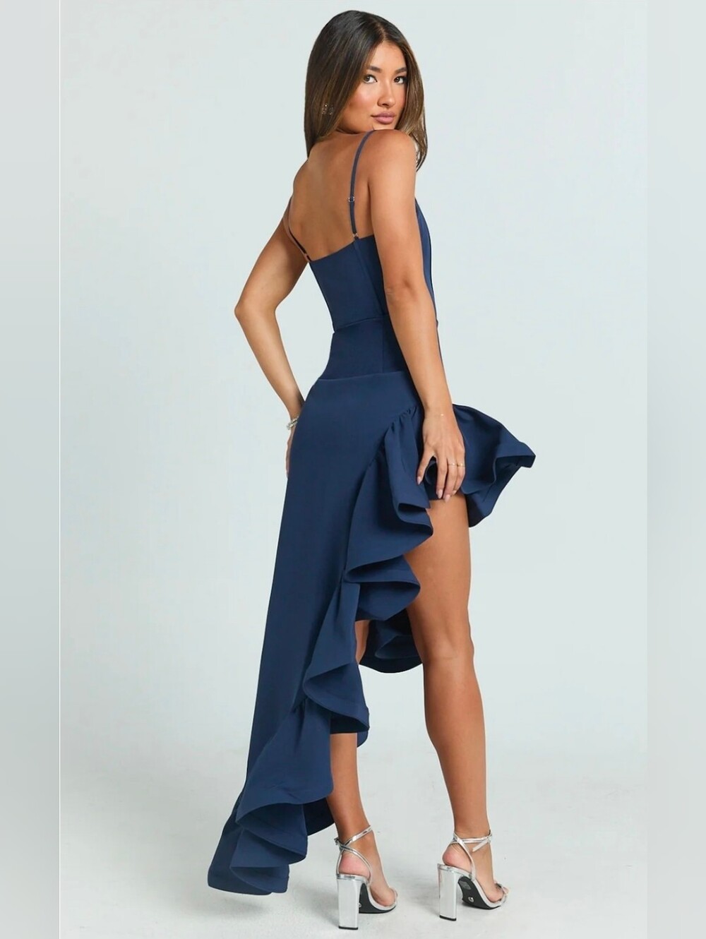 Showpo Navy Blue High-Low Ruffle Dress - Picture 4 of 11